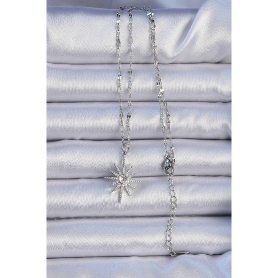 316L Çelik Zincir Gümüş Renk Zirkon Taşlı Kutup Yıldızı Kolye 316L Çelik Zincir Gümüş Renk Zirkon Taşlı Kutup Yıldızı Kolye