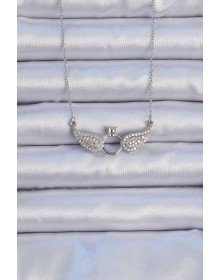 316L Çelik Zincir Gümüş Renk Kanatlı Tektaş Kolye