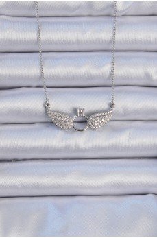 316L Çelik Zincir Gümüş Renk Kanatlı Tektaş Kolye