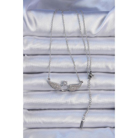 316L Çelik Zincir Gümüş Renk Kanatlı Tektaş Kolye 316L Çelik Zincir Gümüş Renk Kanatlı Tektaş Kolye