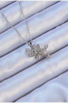 316L Çelik Zincir Gümüş Renk Zirkon Taşlı Fil Kolye