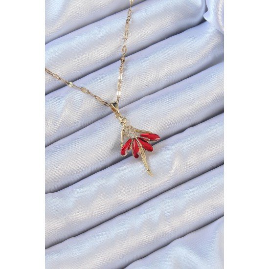 316L Çelik Zincir Altın Renk Kırmızı Etekli Zirkon Taşlı Balerin Kolye 316L Çelik Zincir Altın Renk Kırmızı Etekli Zirkon Taşlı Balerin Kolye