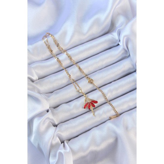 316L Çelik Zincir Altın Renk Kırmızı Etekli Zirkon Taşlı Balerin Kolye 316L Çelik Zincir Altın Renk Kırmızı Etekli Zirkon Taşlı Balerin Kolye