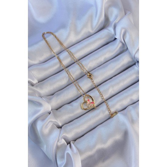 316L Çelik Zincir Altın Renk Mineli Kelebek Figür Zirkon Taşlı Kalp Kolye 316L Çelik Zincir Altın Renk Mineli Kelebek Figür Zirkon Taşlı Kalp Kolye