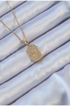 316L Çelik Zincir Altın Renk Zirkon Taşlı Kutup Yıldızlı Vintage Kolye