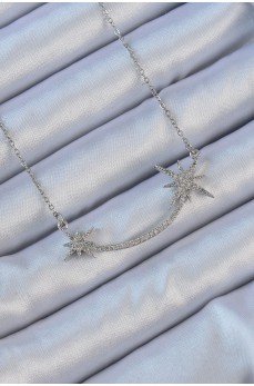 316L Çelik Zincir Gümüş Renk Zirkon Taşlı Kutup Yıldızı Kolye