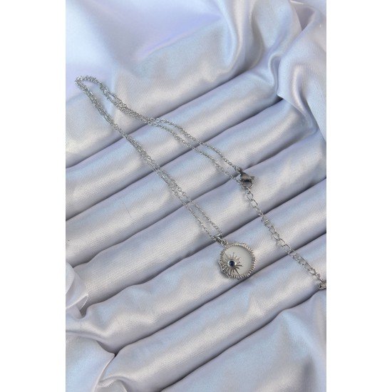 316L Çelik Gümüş Renk Zirkon Taşlı Mineli Kutup Yıldızı Kolye 316L Çelik Gümüş Renk Zirkon Taşlı Mineli Kutup Yıldızı Kolye