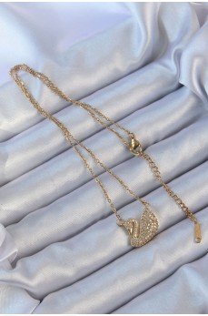 316L Çelik Zincir Altın Renk Zirkon Taşlı Kuğu Kolye 316L Çelik Zincir Altın Renk Zirkon Taşlı Kuğu Kolye