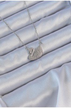 316L Çelik Zincir Gümüş Renk Zirkon Taşlı Kuğu Kolye