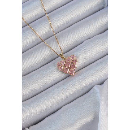316L Çelik Zincir Altın Renk Pembe Parçalı Zirkon Taşlı Kalp Kolye 316L Çelik Zincir Altın Renk Pembe Parçalı Zirkon Taşlı Kalp Kolye