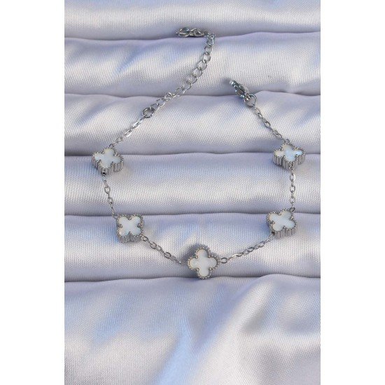 316L Çelik Gümüş Renk Sedefli Baby Boy Yonca Model Bileklik