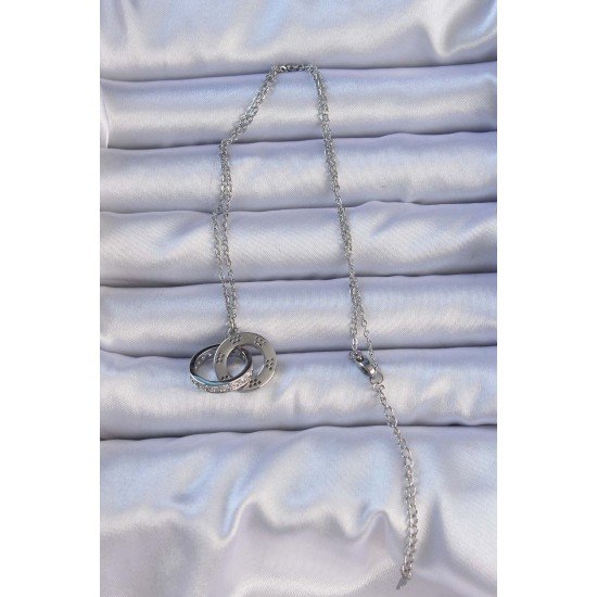 316L Çelik Gümüş Renk Zirkon Taşlı Kolye