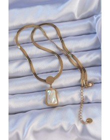 316L Çelik Gold Renk İtalyan Zincir Ezme Taşlı Kolye