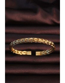 316L Çelik Altın Renk Kalın Yassı Örgü Model Erkek Bileklik