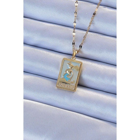 316L Çelik Zincir Altın Renk Mavi Mineli Tarot Kolye 316L Çelik Zincir Altın Renk Mavi Mineli Tarot Kolye