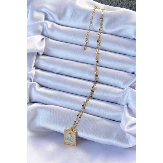 316L Çelik Zincir Altın Renk Mavi Mineli Tarot Kolye 316L Çelik Zincir Altın Renk Mavi Mineli Tarot Kolye