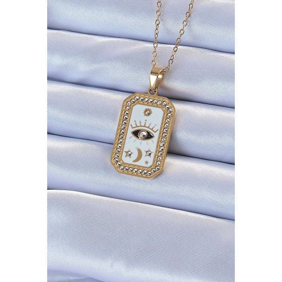 316L Çelik Zincir Altın Renk Mineli Zirkon Taşlı Göz Figür Tarot Kolye 316L Çelik Zincir Altın Renk Mineli Zirkon Taşlı Göz Figür Tarot Kolye