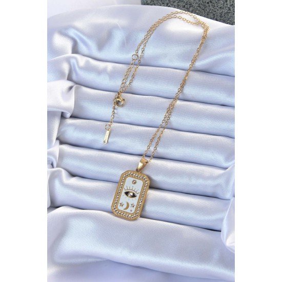 316L Çelik Zincir Altın Renk Mineli Zirkon Taşlı Göz Figür Tarot Kolye 316L Çelik Zincir Altın Renk Mineli Zirkon Taşlı Göz Figür Tarot Kolye