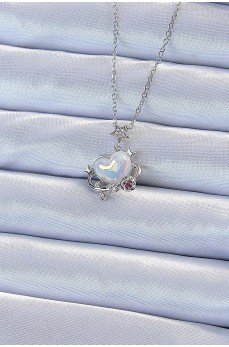 316L Çelik Zincir Gümüş Renk Zirkon Taşlı Gezegen Görünümlü Kalp Kolye