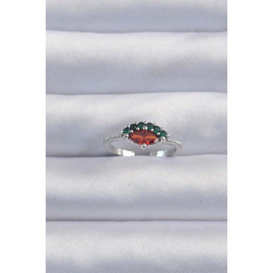 Pirinç Gümüş Renk Renkli Zirkon Taşlı Ayarlanabilir Karpuz Model Yüzük Pirinç Gümüş Renk Renkli Zirkon Taşlı Ayarlanabilir Karpuz Model Yüzük