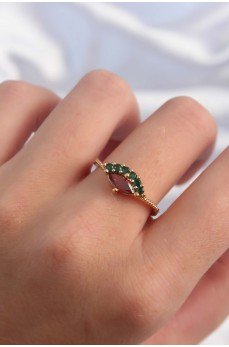 Pirinç Altın Renk Renkli Zirkon Taşlı Ayarlanabilir Karpuz Model Yüzük