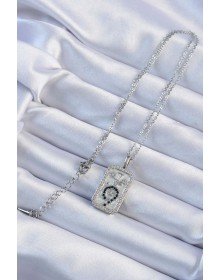 316L Çelik Zincir Gümüş Renk Zirkon Taşlı Minimal Papatya Figürlü Tarot Kolye