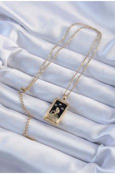 316L Çelik Zincir Altın Renk Zirkon Taşlı Siyah Mineli Kız Figürlü Tarot Kolye 316L Çelik Zincir Altın Renk Zirkon Taşlı Siyah Mineli Kız Figürlü Tarot Kolye