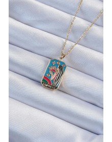 316L Çelik Zincir Altın Renk Taç ve Kız Figürlü Renkli Mineli Tarot Kolye