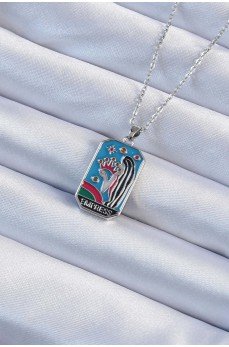 316L Çelik Zincir Gümüş Renk Taç ve Kız Figürlü Renkli Mineli Tarot Kolye