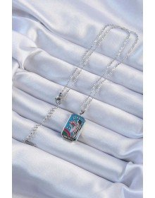 316L Çelik Zincir Gümüş Renk Taç ve Kız Figürlü Renkli Mineli Tarot Kolye