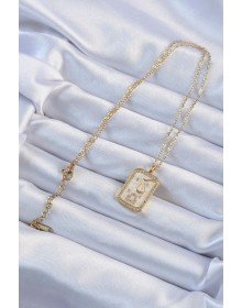 316L Çelik Zincir Altın Renk Zirkon Taşlı Çerçeveli Tarot Kolye