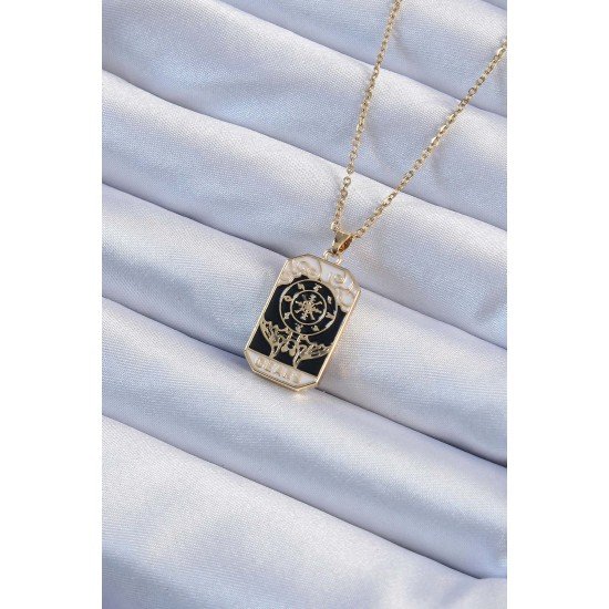 316L Çelik Zincir Altın Renk İşlemeli Siyah Mineli Tarot Kolye 316L Çelik Zincir Altın Renk İşlemeli Siyah Mineli Tarot Kolye