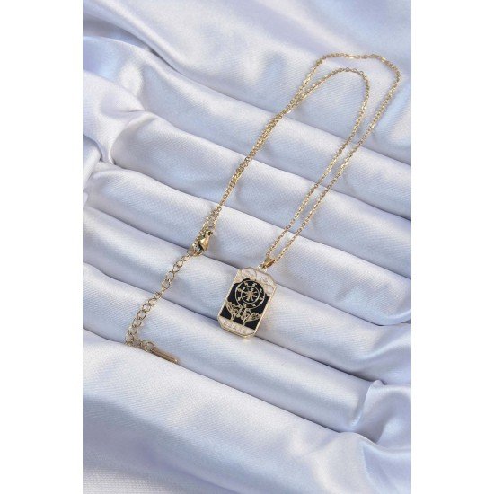 316L Çelik Zincir Altın Renk İşlemeli Siyah Mineli Tarot Kolye 316L Çelik Zincir Altın Renk İşlemeli Siyah Mineli Tarot Kolye