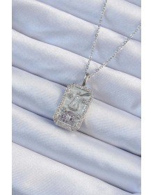 316L Çelik Zincir Gümüş Renk Lila Zirkon Taşlı Tarot Kolye