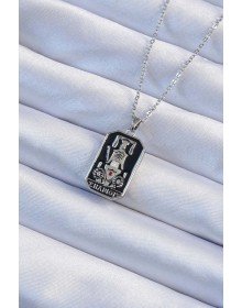 316L Çelik Zincir Gümüş Renk Siyah Mineli Tarot Kolye