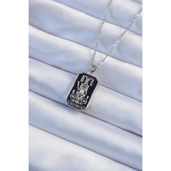 316L Çelik Zincir Gümüş Renk Siyah Mineli Tarot Kolye 316L Çelik Zincir Gümüş Renk Siyah Mineli Tarot Kolye