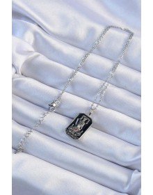 316L Çelik Zincir Gümüş Renk Siyah Mineli Tarot Kolye