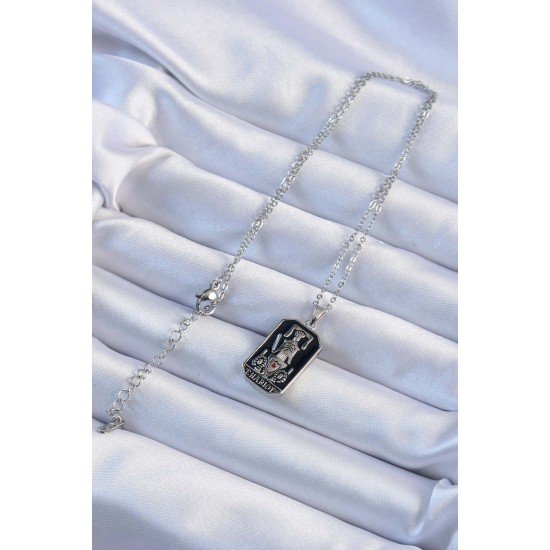 316L Çelik Zincir Gümüş Renk Siyah Mineli Tarot Kolye 316L Çelik Zincir Gümüş Renk Siyah Mineli Tarot Kolye