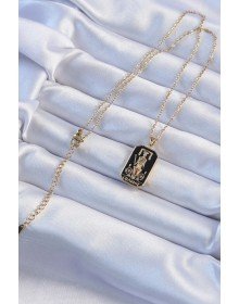 316L Çelik Zincir Altın Renk Siyah Mineli Tarot Kolye