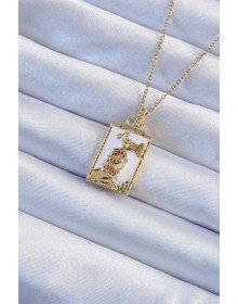 316L Çelik Zincir Altın Renk Beyaz Mineli Tarot Kolye