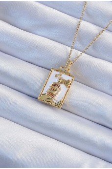 316L Çelik Zincir Altın Renk Beyaz Mineli Tarot Kolye