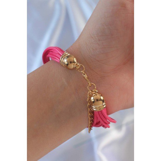 Pembe Renk Zirkon Taşlı Metal Aksesuarlı İpli Çoklu Bileklik Pembe Renk Zirkon Taşlı Metal Aksesuarlı İpli Çoklu Bileklik