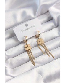 316L Çelik Altın Renk İtalyan Zincirli Yonca Model Halka Küpe