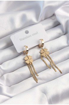 316L Çelik Altın Renk İtalyan Zincirli Yonca Model Halka Küpe