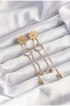 316L Çelik Altın Renk Sallantılı Düğüm Model Papatya Küpe