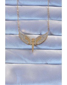 316L Çelik Altın Renk Zirkon Taşlı Mikail Kolye