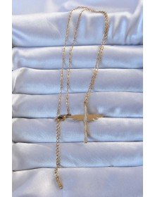 316L Çelik Altın Renk Zirkon Taşlı Mikail Kolye