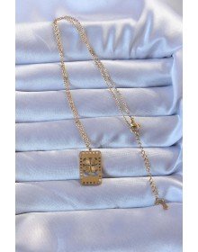 316L Altın Renk İşlemeli Yonca Model Vintage Kolye