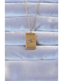 316L Altın Renk İşlemeli Nazarlı Göz Model Vintage Kolye