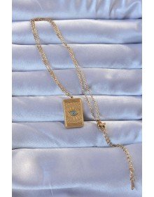 316L Altın Renk İşlemeli Nazarlı Göz Model Vintage Kolye